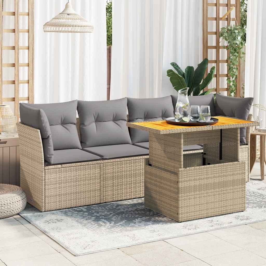 5-tlg. Garten-Sofagarnitur mit Kissen Schwarz Poly Rattan