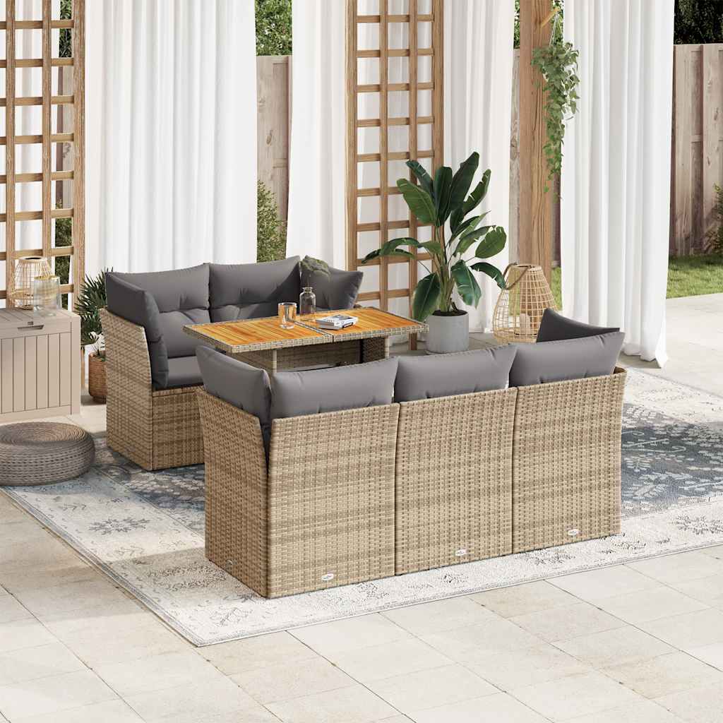 6-tlg. Garten-Sofagarnitur mit Kissen Schwarz Poly Rattan