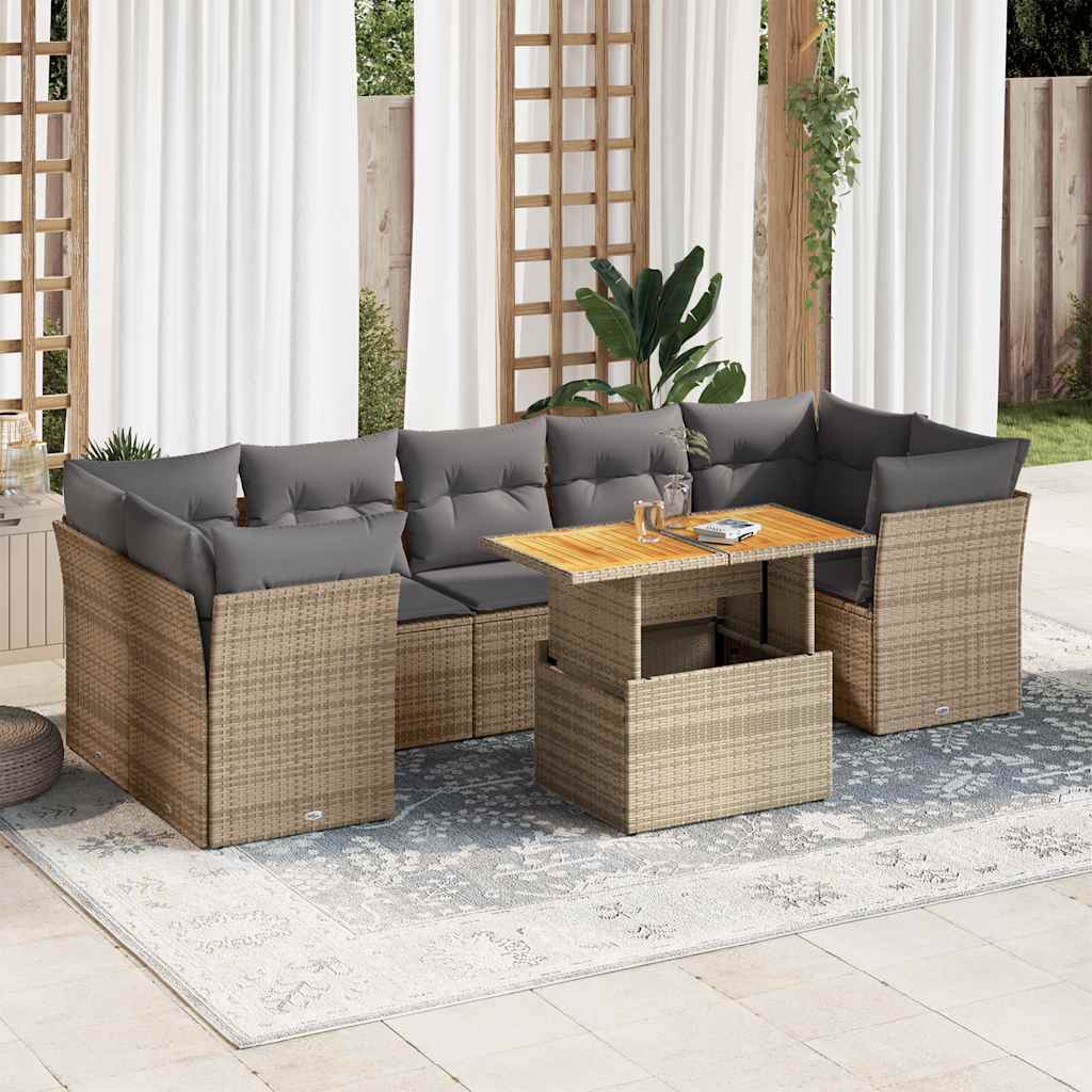 8-tlg. Garten-Sofagarnitur mit Kissen Schwarz Poly Rattan