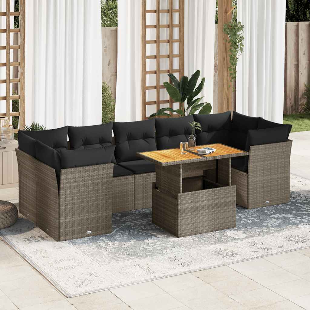 8-tlg. Garten-Sofagarnitur mit Kissen Schwarz Poly Rattan