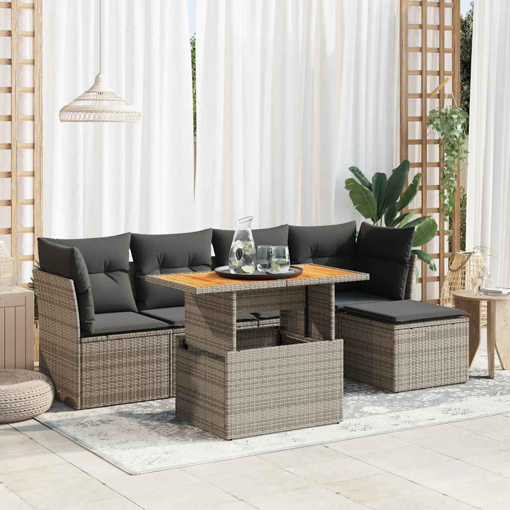6-tlg. Garten-Sofagarnitur mit Kissen Schwarz Poly Rattan