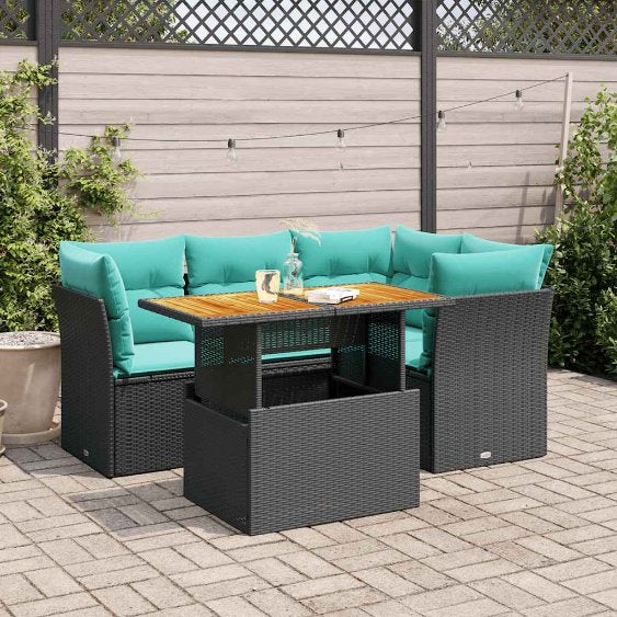 5-tlg. Garten-Sofagarnitur mit Kissen Grau Poly Rattan