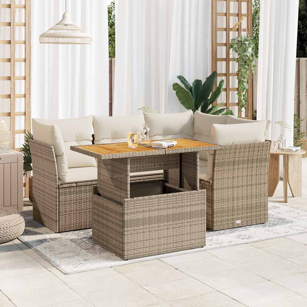 5-tlg. Garten-Sofagarnitur mit Kissen Schwarz Poly Rattan