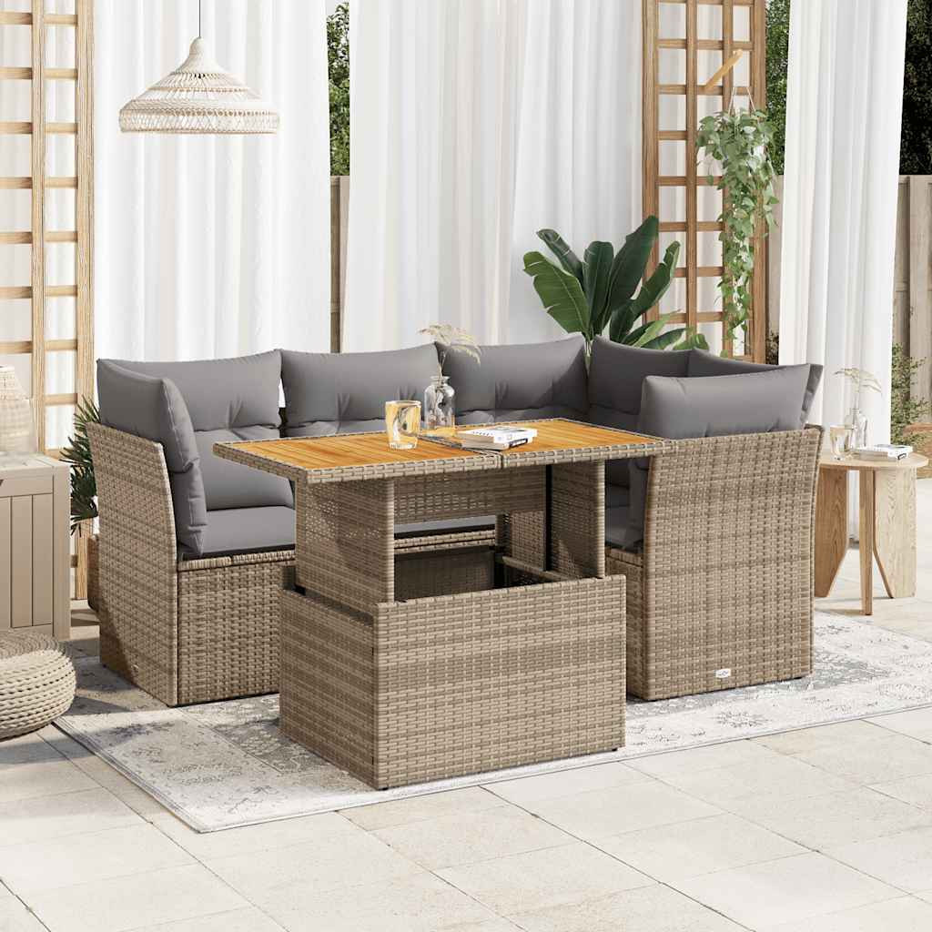 5-tlg. Garten-Sofagarnitur mit Kissen Schwarz Poly Rattan