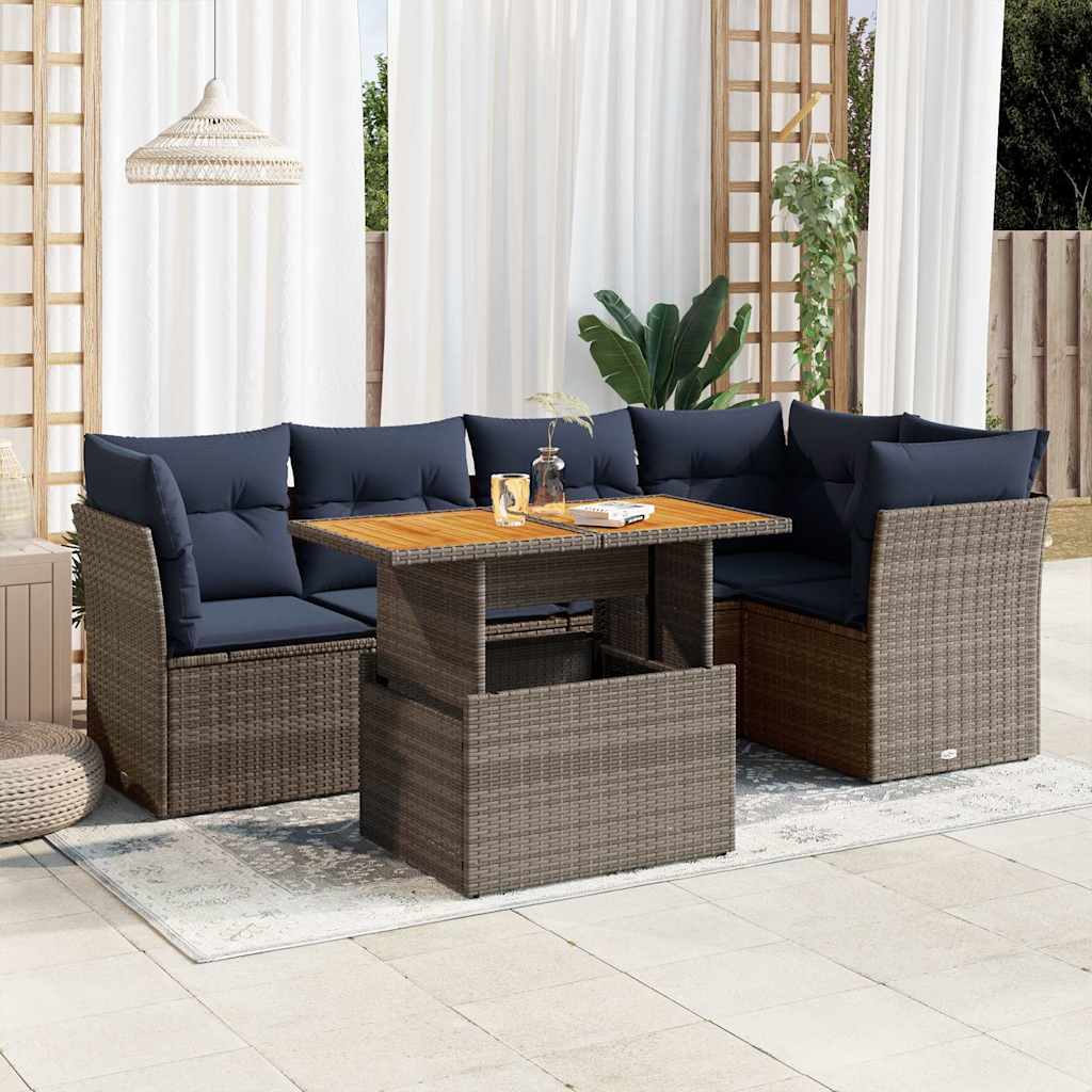 6-tlg. Garten-Sofagarnitur mit Kissen Schwarz Poly Rattan