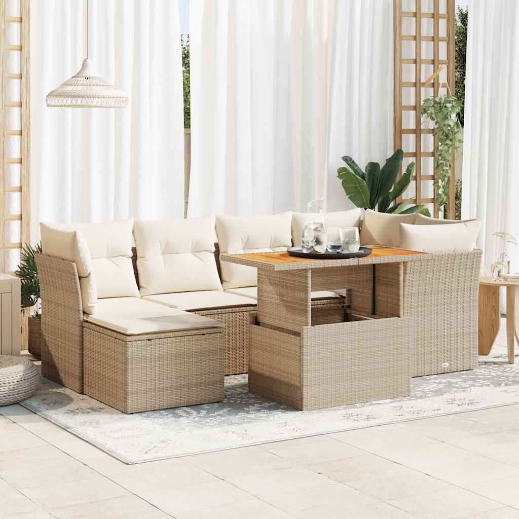 7-tlg. Garten-Sofagarnitur mit Kissen Schwarz Poly Rattan