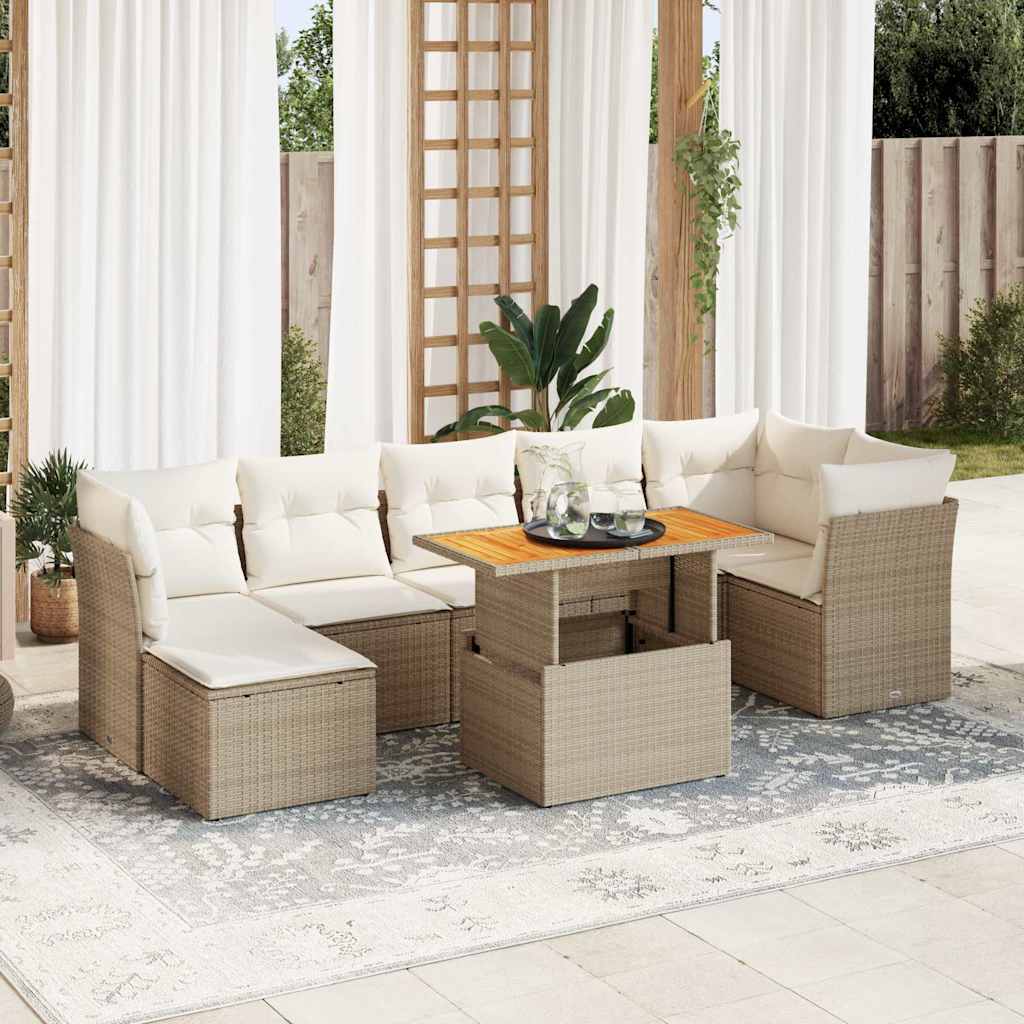 8-tlg. Garten-Sofagarnitur mit Kissen Schwarz Poly Rattan