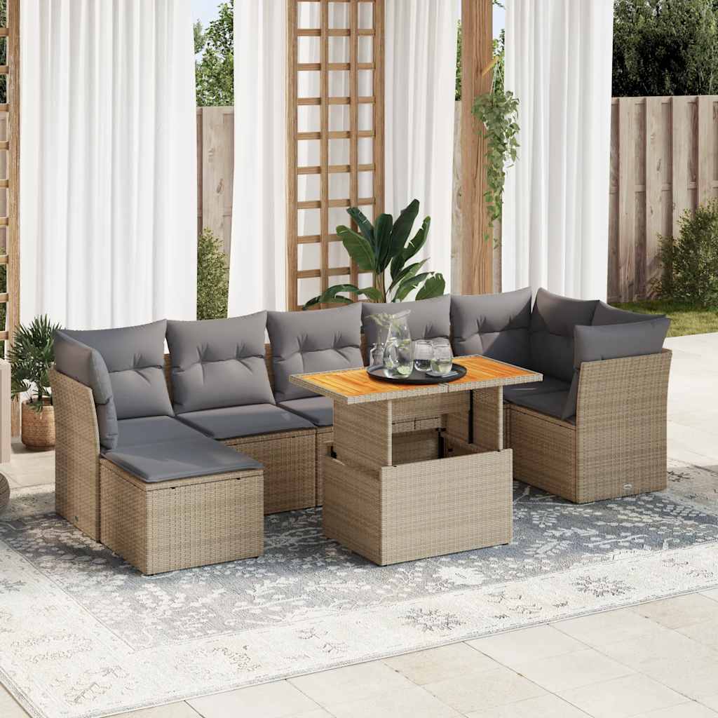 8-tlg. Garten-Sofagarnitur mit Kissen Schwarz Poly Rattan