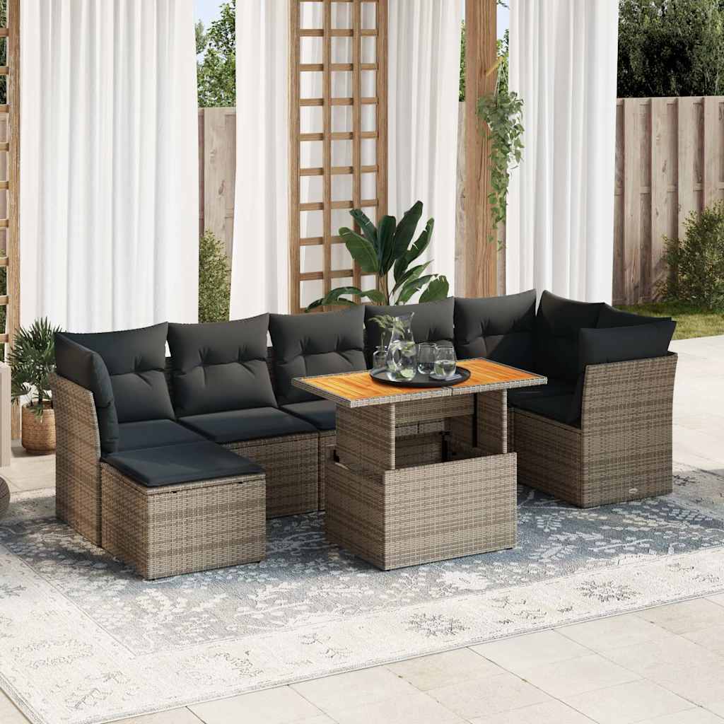 8-tlg. Garten-Sofagarnitur mit Kissen Schwarz Poly Rattan
