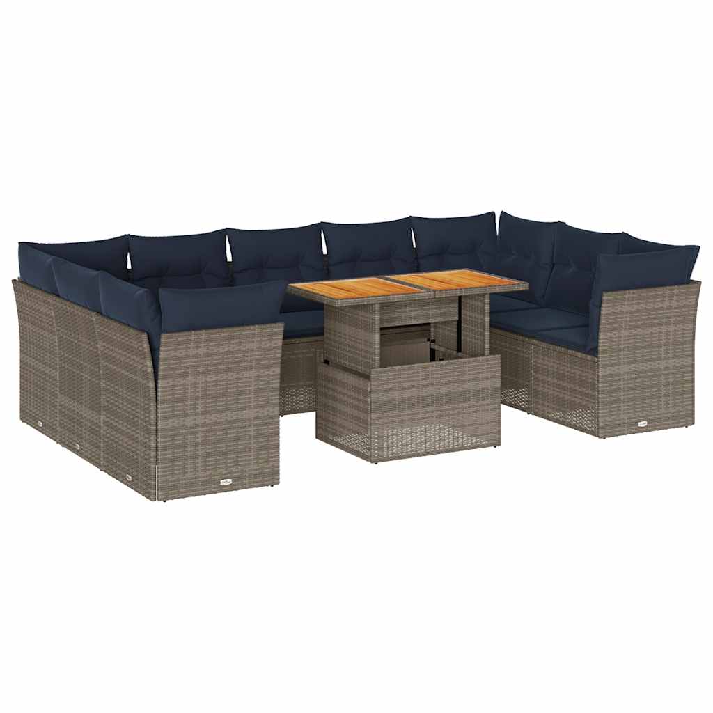 vidaXL 10-tlg. Garten-Sofagarnitur mit Kissen Grau Poly Rattan