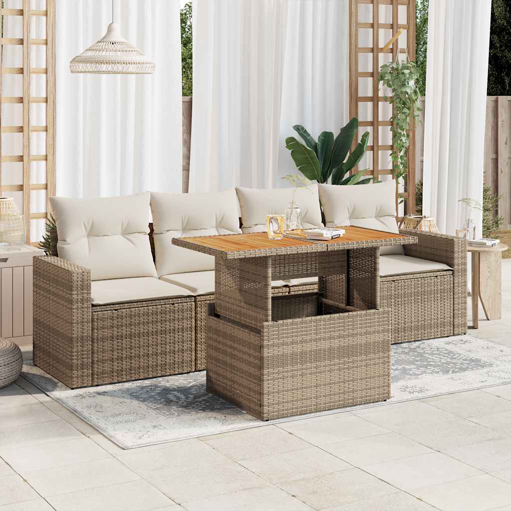 5-tlg. Garten-Sofagarnitur mit Kissen Schwarz Poly Rattan