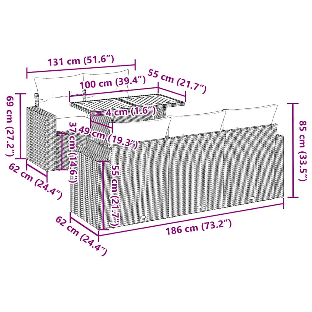 6-tlg. Garten-Sofagarnitur mit Kissen Schwarz Poly Rattan