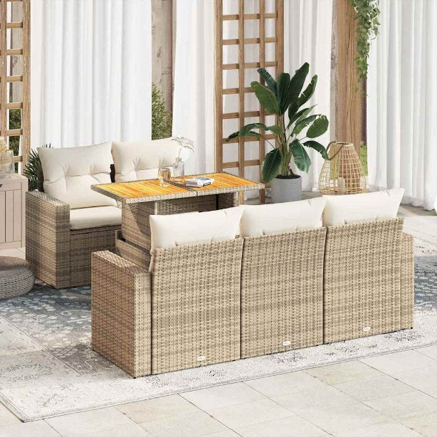 6-tlg. Garten-Sofagarnitur mit Kissen Schwarz Poly Rattan