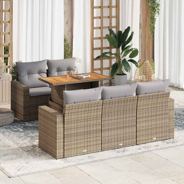 6-tlg. Garten-Sofagarnitur mit Kissen Schwarz Poly Rattan