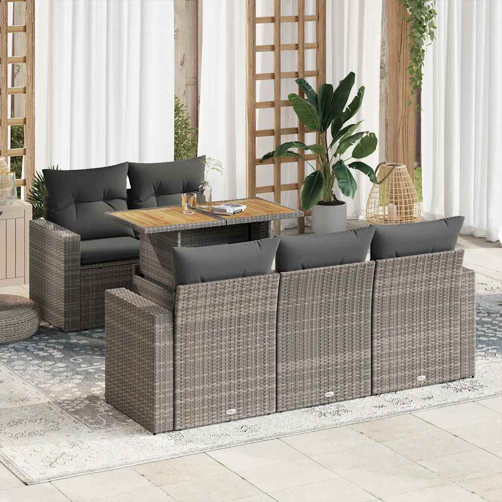 6-tlg. Garten-Sofagarnitur mit Kissen Schwarz Poly Rattan