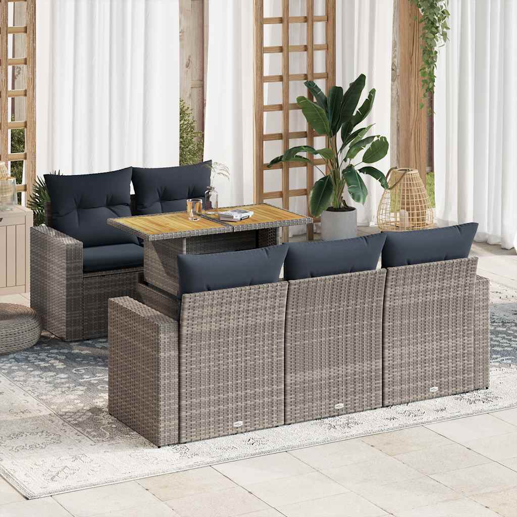 6-tlg. Garten-Sofagarnitur mit Kissen Schwarz Poly Rattan