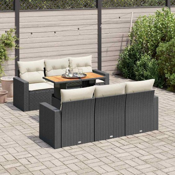 7-tlg. Garten-Sofagarnitur mit Kissen Schwarz Poly Rattan