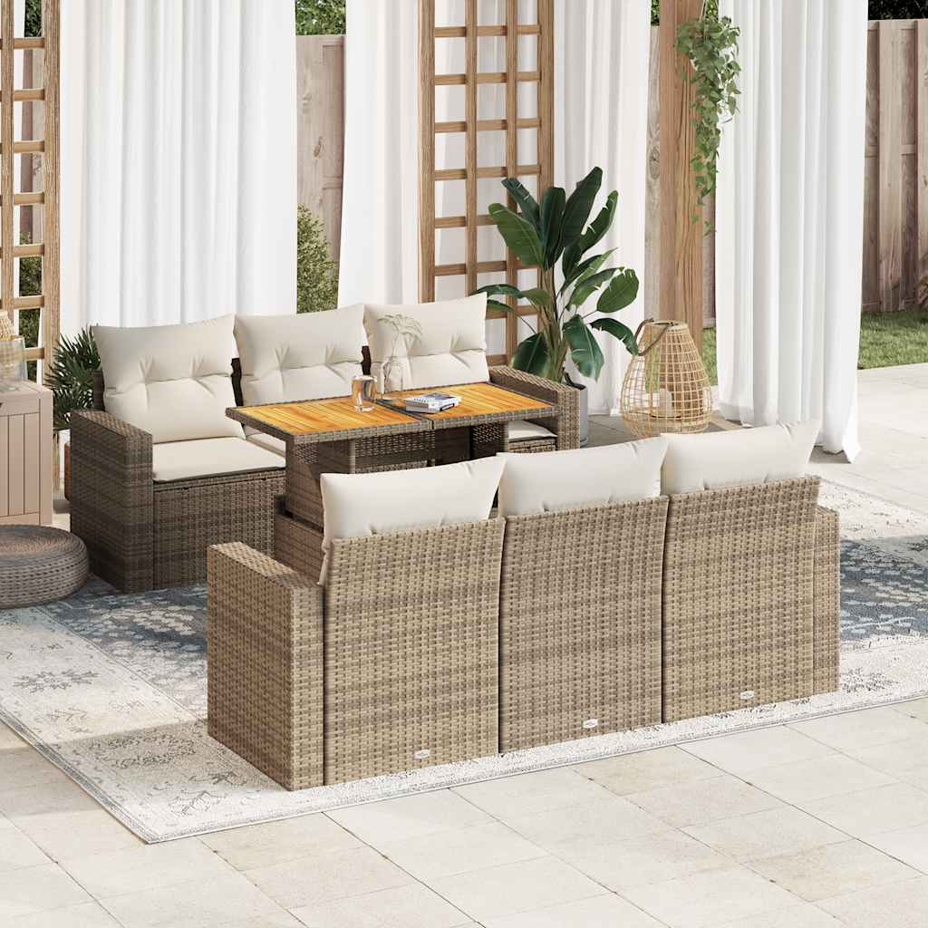 7-tlg. Garten-Sofagarnitur mit Kissen Schwarz Poly Rattan
