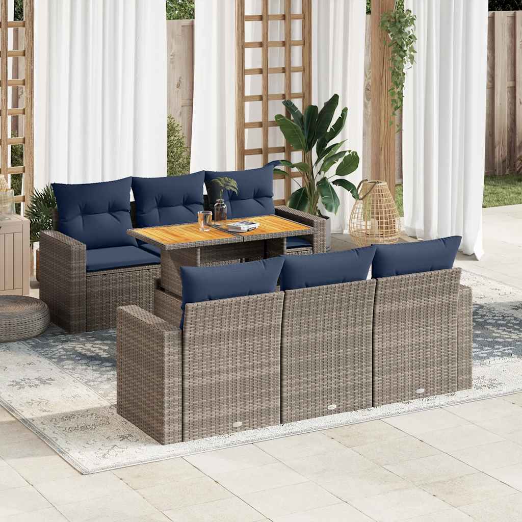 7-tlg. Garten-Sofagarnitur mit Kissen Schwarz Poly Rattan