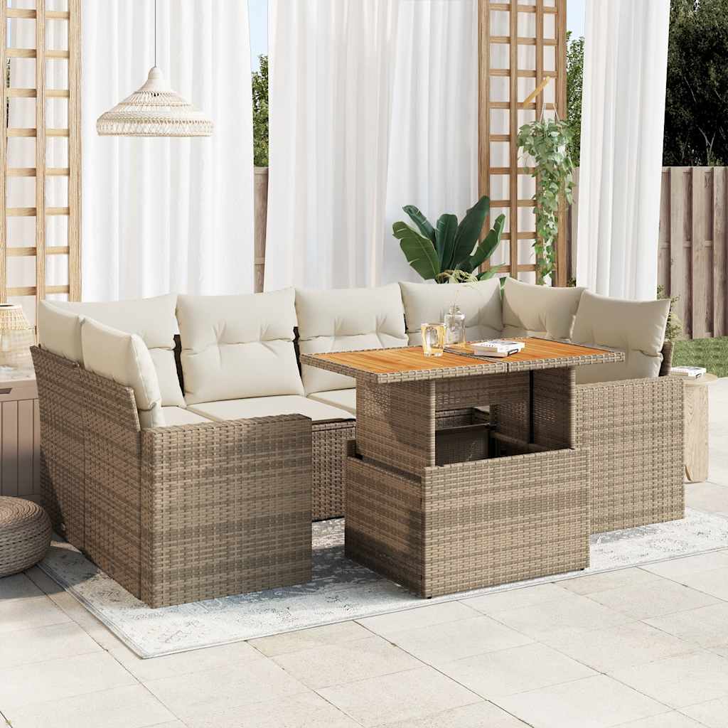 7-tlg. Garten-Sofagarnitur mit Kissen Schwarz Poly Rattan