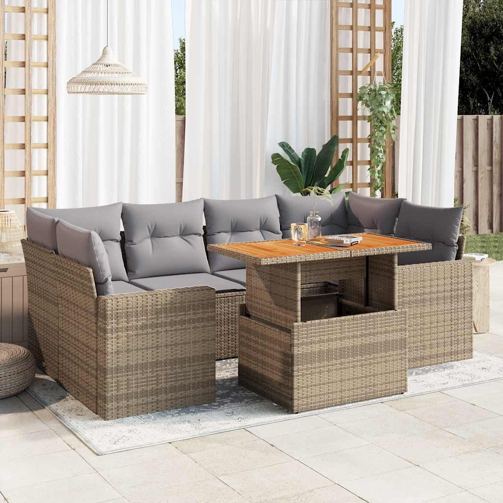 7-tlg. Garten-Sofagarnitur mit Kissen Schwarz Poly Rattan