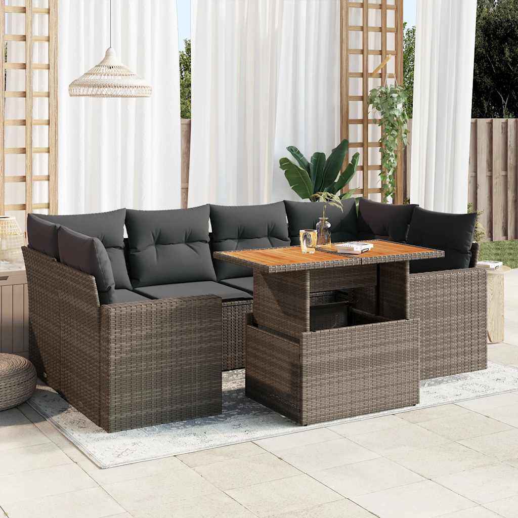 7-tlg. Garten-Sofagarnitur mit Kissen Schwarz Poly Rattan