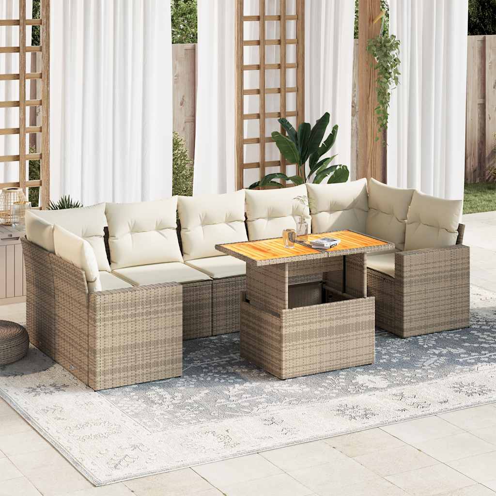 8-tlg. Garten-Sofagarnitur mit Kissen Schwarz Poly Rattan