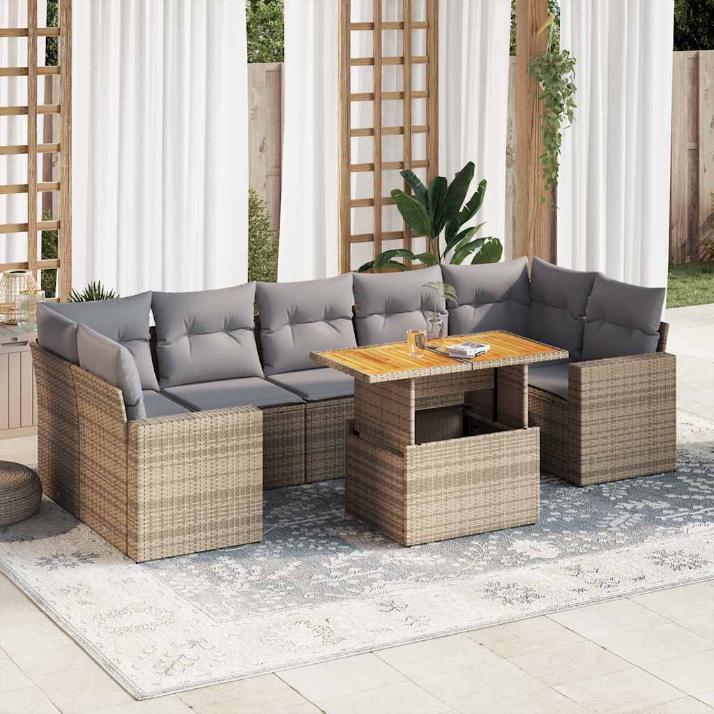 8-tlg. Garten-Sofagarnitur mit Kissen Schwarz Poly Rattan