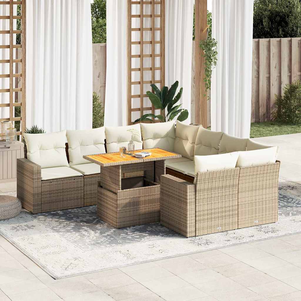 9-tlg. Garten-Sofagarnitur mit Kissen Schwarz Poly Rattan