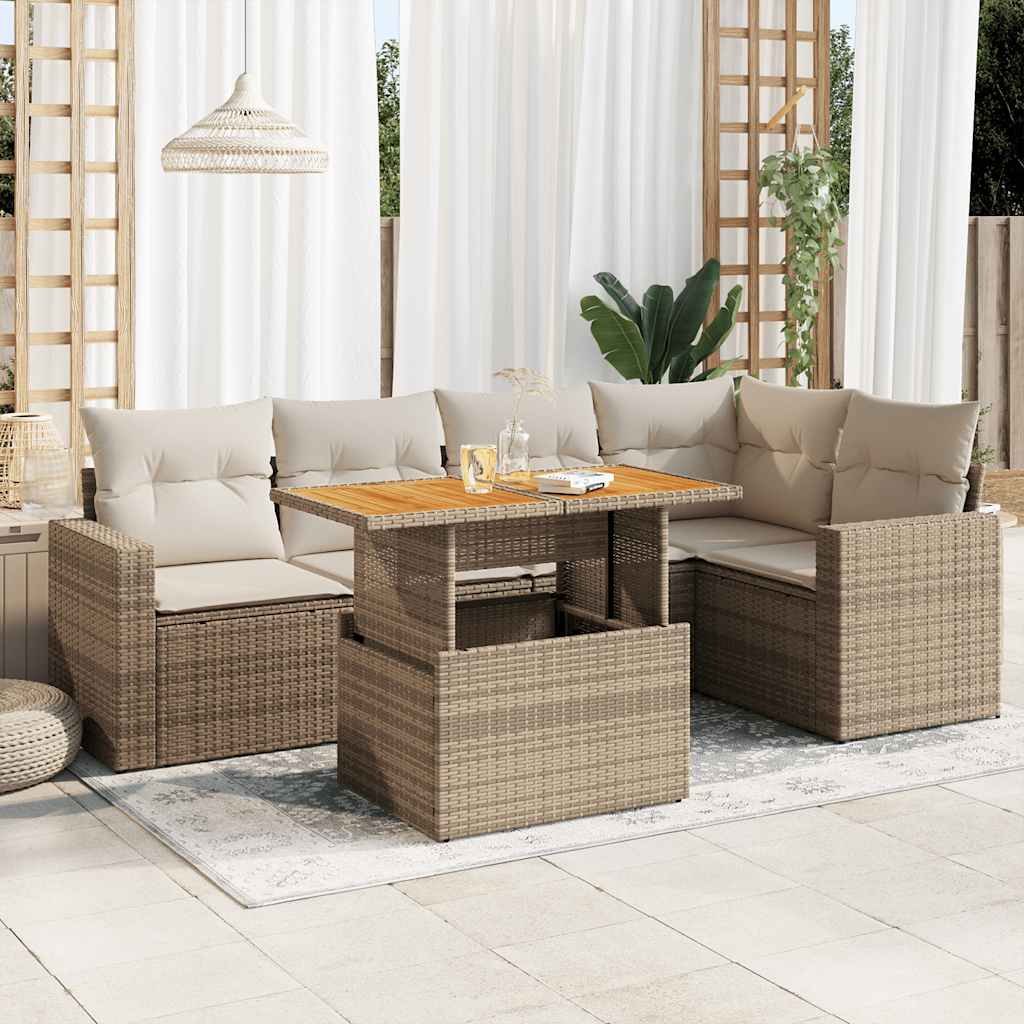 6-tlg. Garten-Sofagarnitur mit Kissen Schwarz Poly Rattan