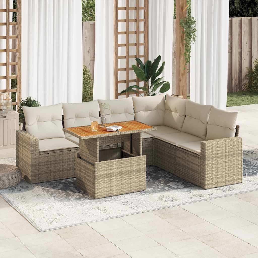 7-tlg. Garten-Sofagarnitur mit Kissen Schwarz Poly Rattan