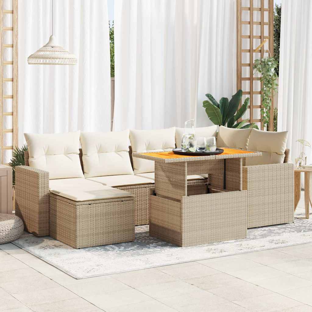 7-tlg. Garten-Sofagarnitur mit Kissen Schwarz Poly Rattan