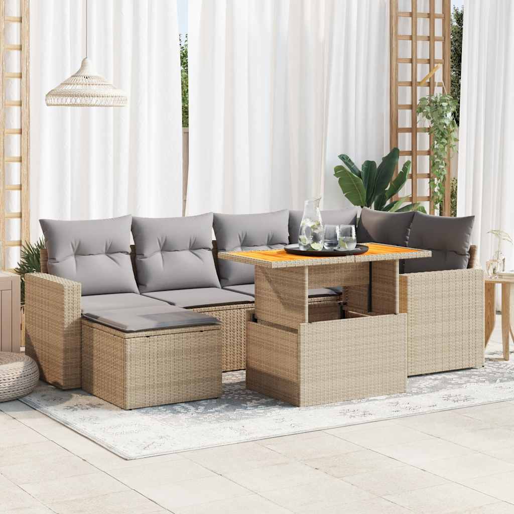 7-tlg. Garten-Sofagarnitur mit Kissen Schwarz Poly Rattan