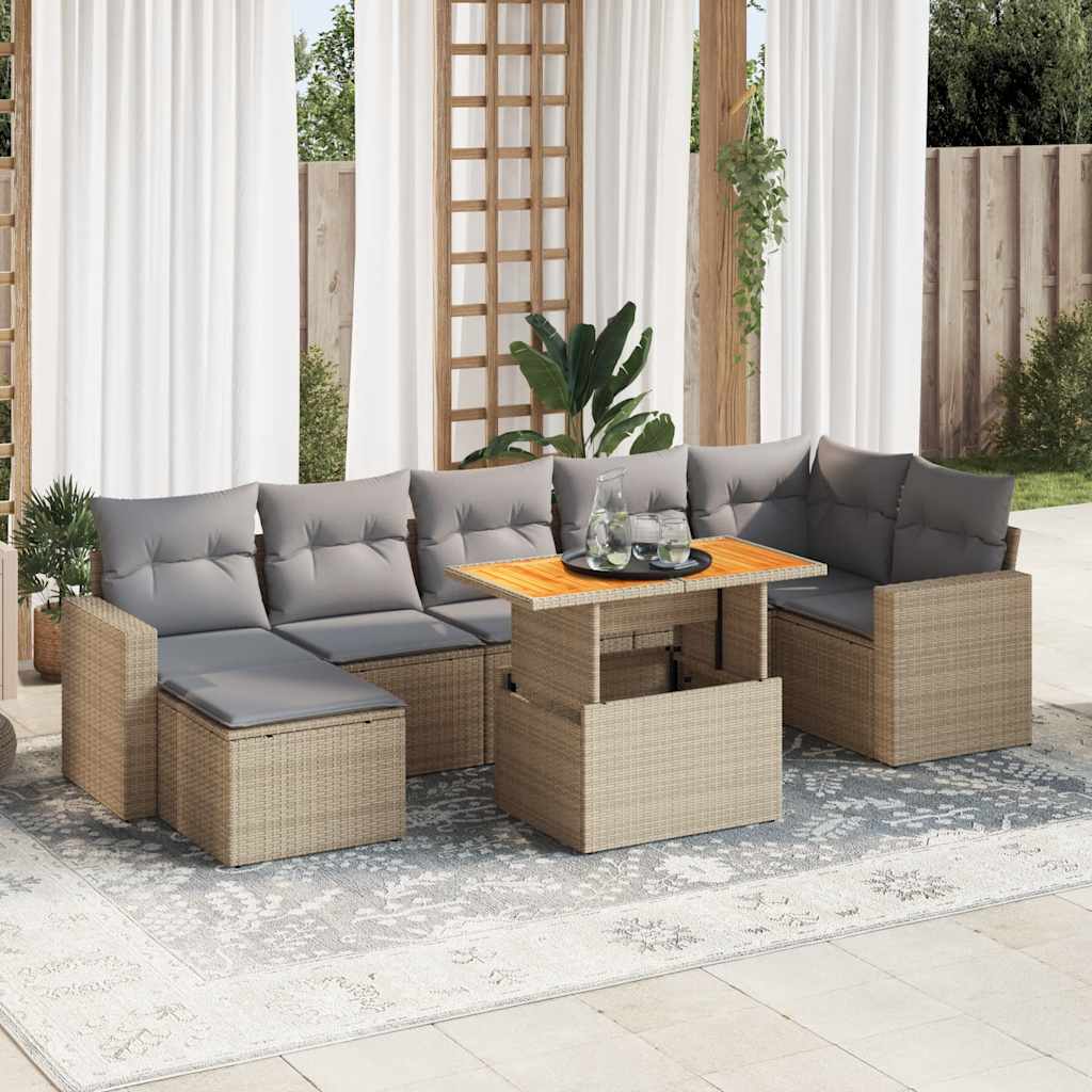 8-tlg. Garten-Sofagarnitur mit Kissen Schwarz Poly Rattan