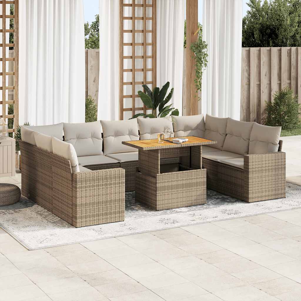 vidaXL 10-tlg. Garten-Sofagarnitur mit Kissen Schwarz Poly Rattan