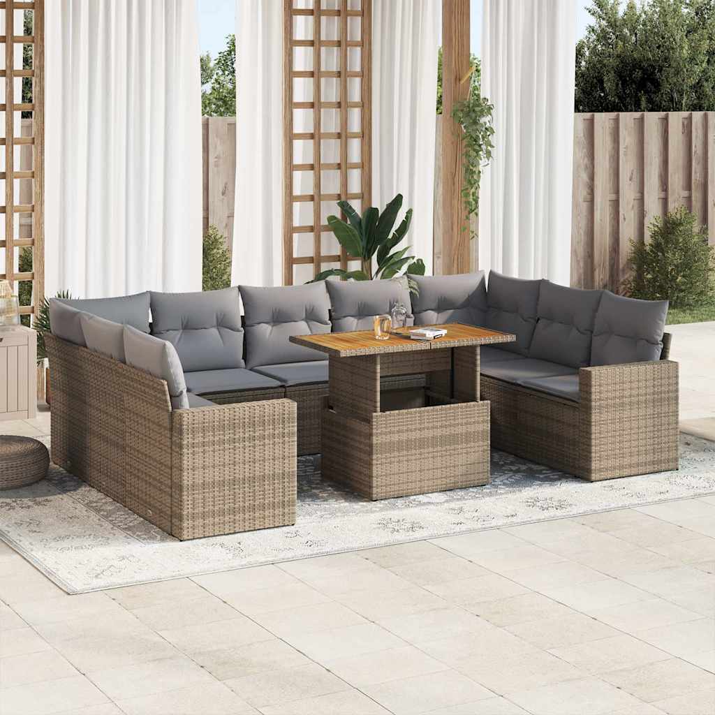 vidaXL 10-tlg. Garten-Sofagarnitur mit Kissen Schwarz Poly Rattan