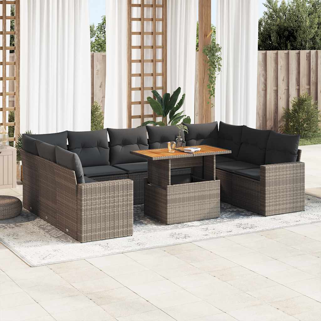 vidaXL 10-tlg. Garten-Sofagarnitur mit Kissen Schwarz Poly Rattan