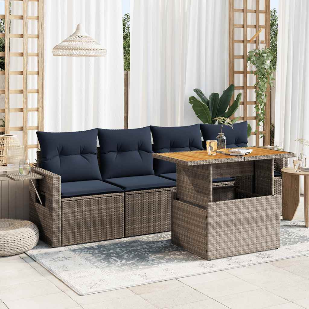 5-tlg. Garten-Sofagarnitur mit Kissen Schwarz Poly Rattan