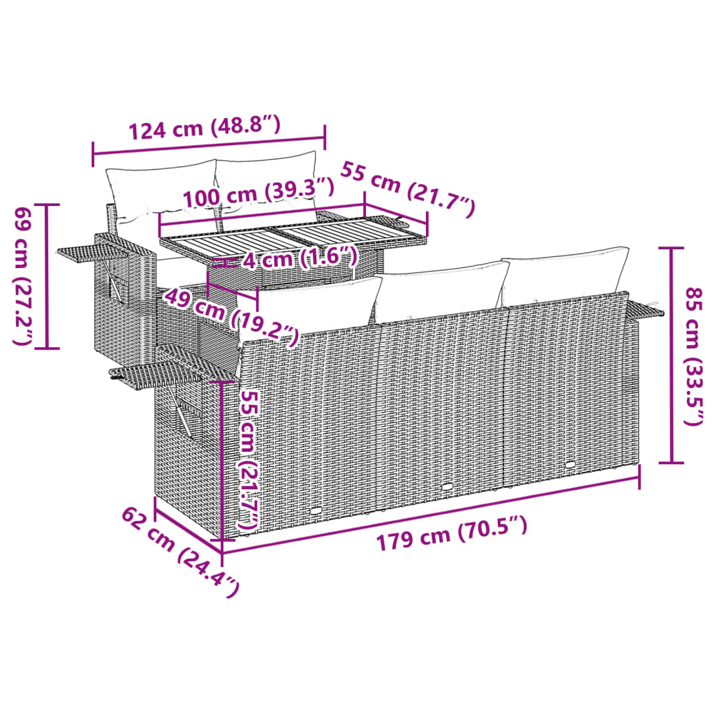 6-tlg. Garten-Sofagarnitur mit Kissen Schwarz Poly Rattan