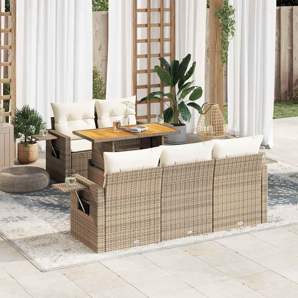 6-tlg. Garten-Sofagarnitur mit Kissen Schwarz Poly Rattan