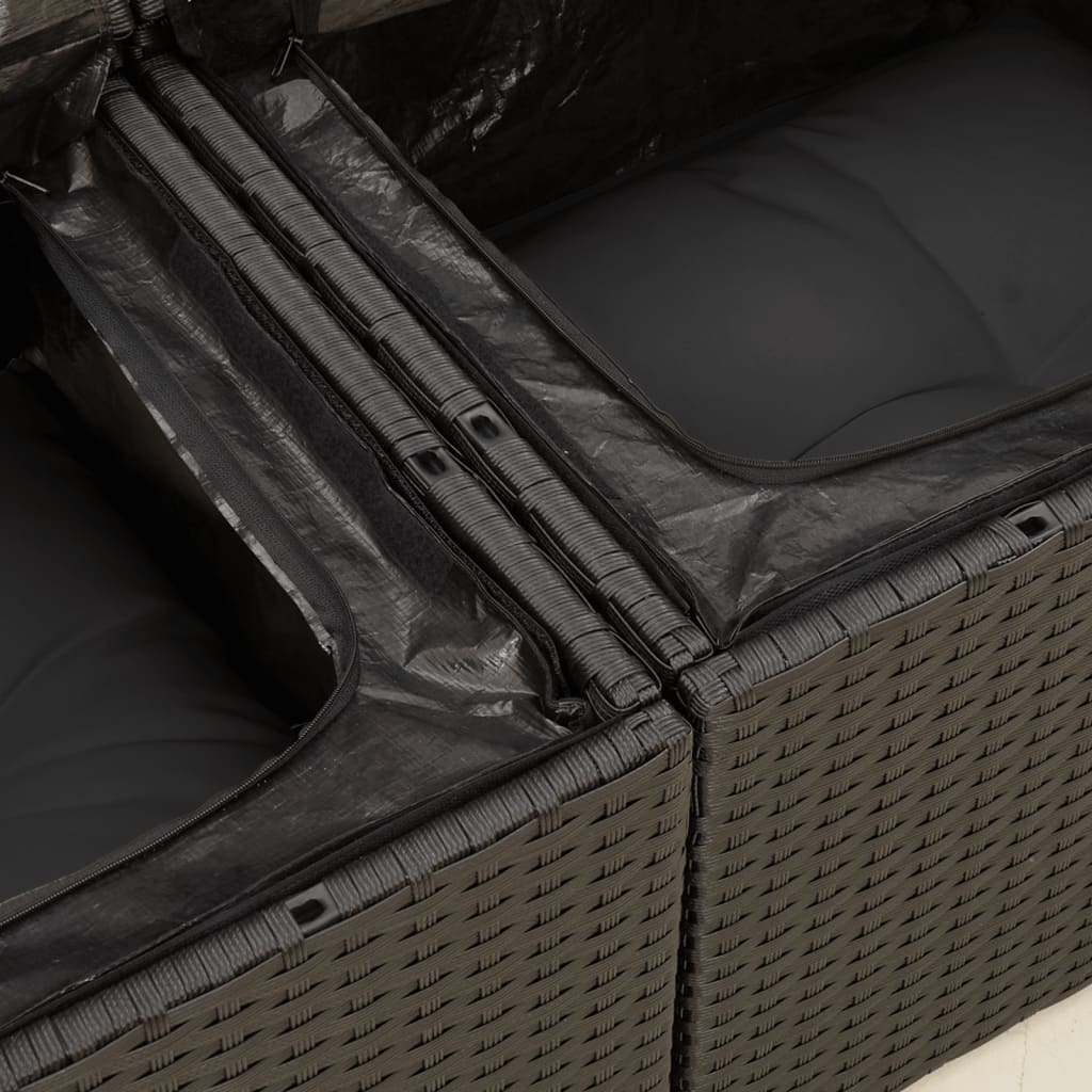 7-tlg. Garten-Sofagarnitur mit Kissen Schwarz Poly Rattan
