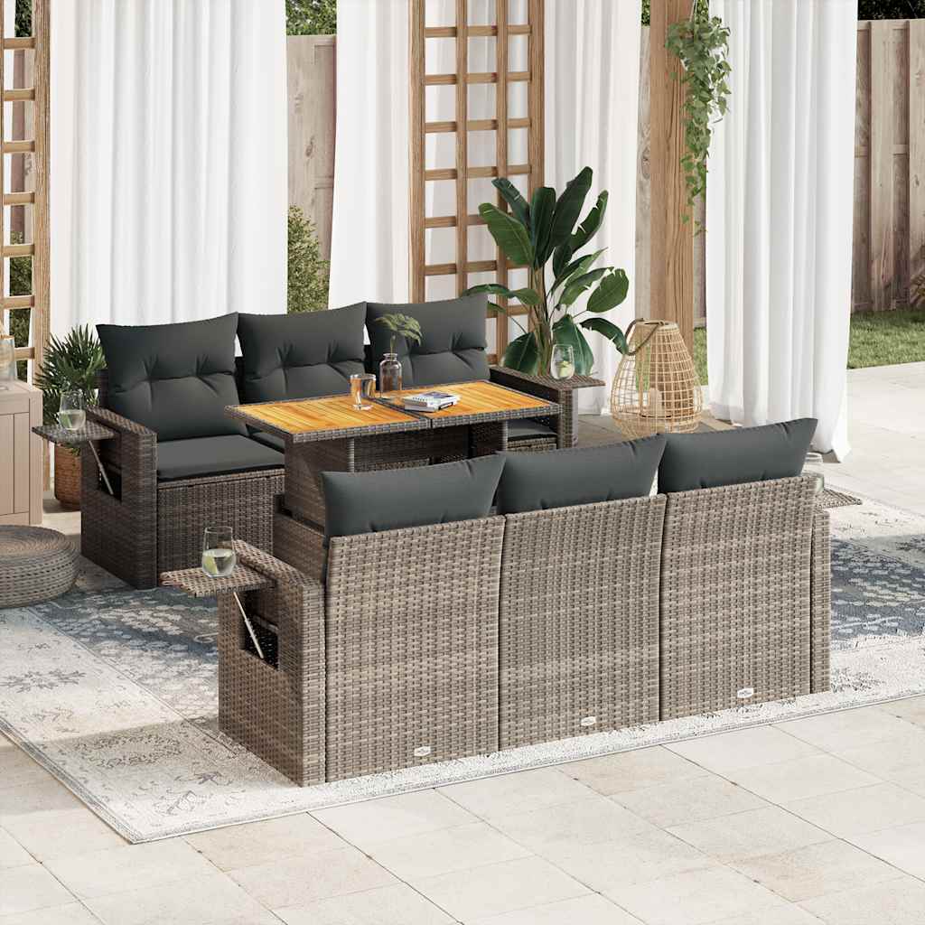 7-tlg. Garten-Sofagarnitur mit Kissen Schwarz Poly Rattan