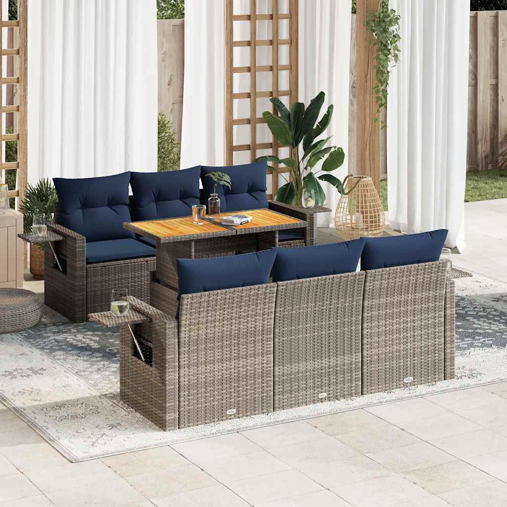 7-tlg. Garten-Sofagarnitur mit Kissen Schwarz Poly Rattan