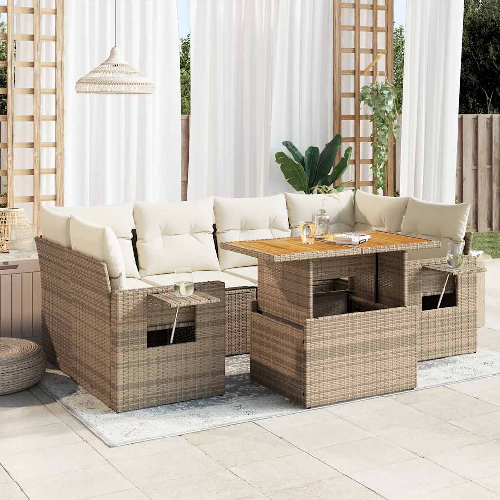 7-tlg. Garten-Sofagarnitur mit Kissen Schwarz Poly Rattan