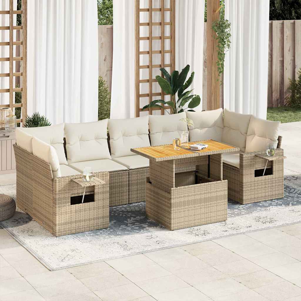 8-tlg. Garten-Sofagarnitur mit Kissen Schwarz Poly Rattan