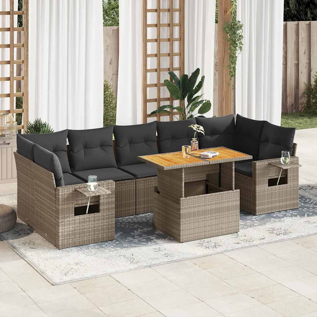 8-tlg. Garten-Sofagarnitur mit Kissen Schwarz Poly Rattan