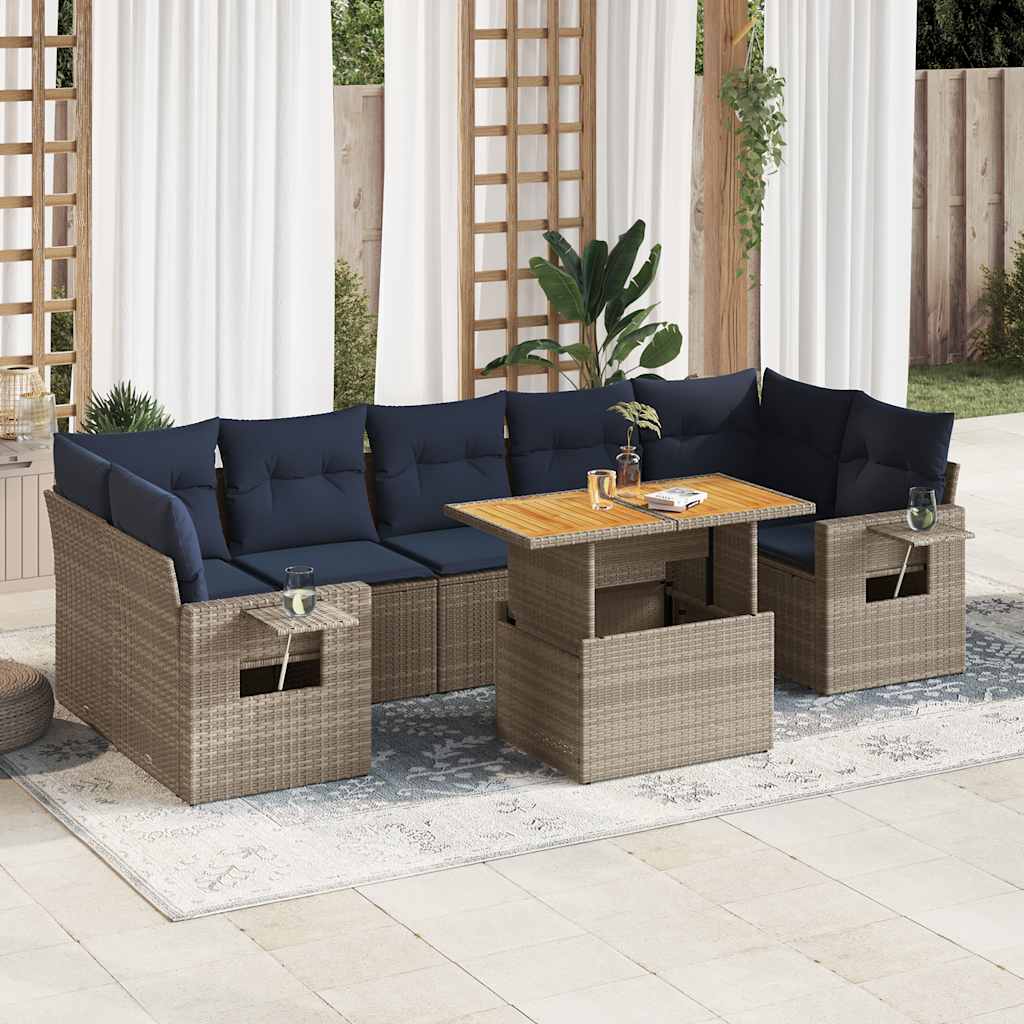 8-tlg. Garten-Sofagarnitur mit Kissen Schwarz Poly Rattan
