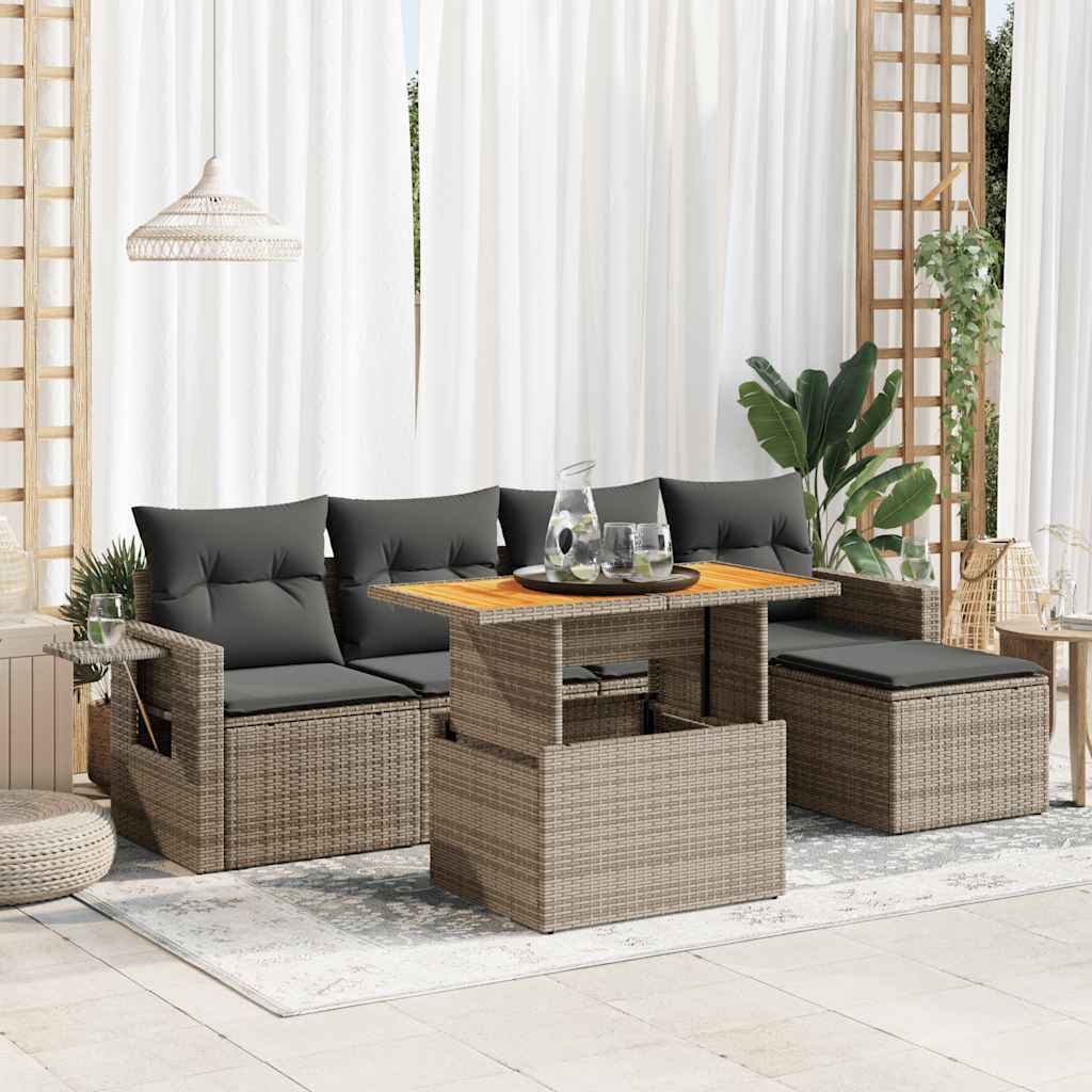 6-tlg. Garten-Sofagarnitur mit Kissen Schwarz Poly Rattan