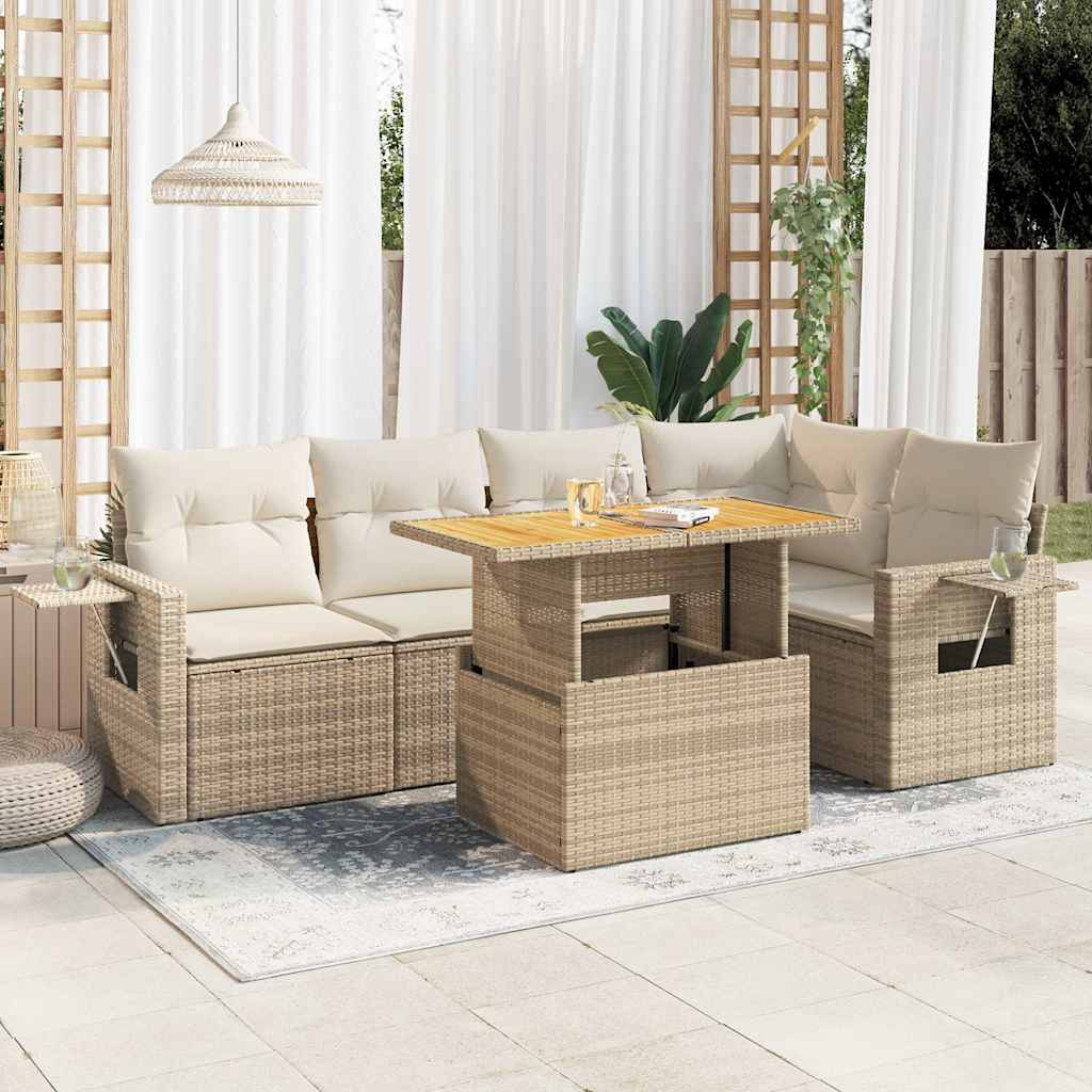 6-tlg. Garten-Sofagarnitur mit Kissen Schwarz Poly Rattan