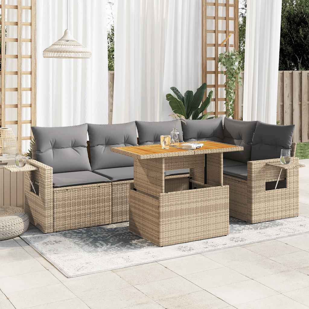 6-tlg. Garten-Sofagarnitur mit Kissen Schwarz Poly Rattan